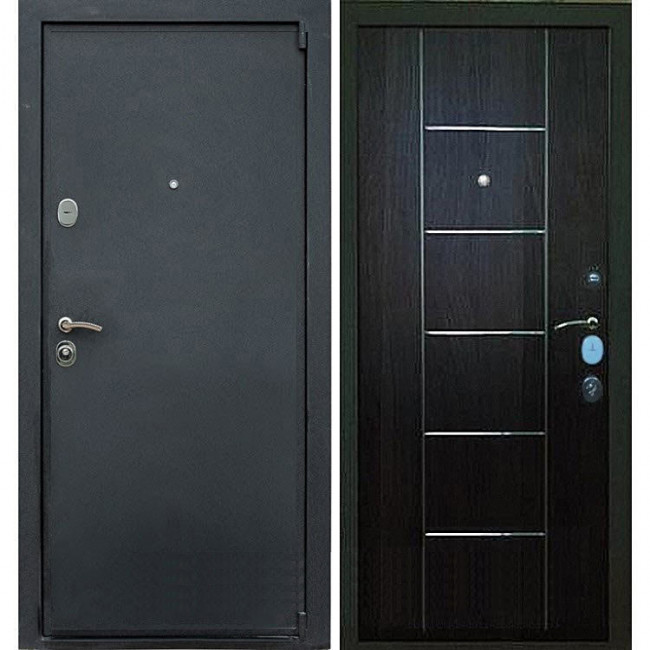 Дверь входная металлическая (железная) Граф Триумф Mottura шёлк чёрный - венге с молдингом